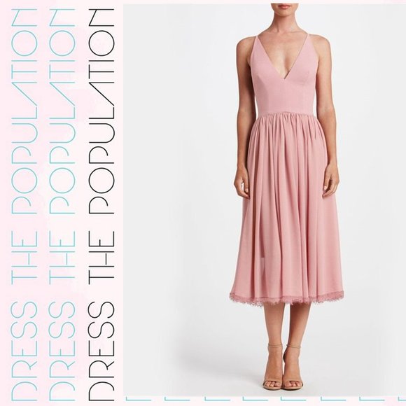 Dress the Population Dresses & Skirts - ＤＲＥＳＳ ＴＨＥ ＰＯＰＵＬＡＴＩＯＮ "Alicia" Fitted Bodice Chiffon Dress NWOT!!